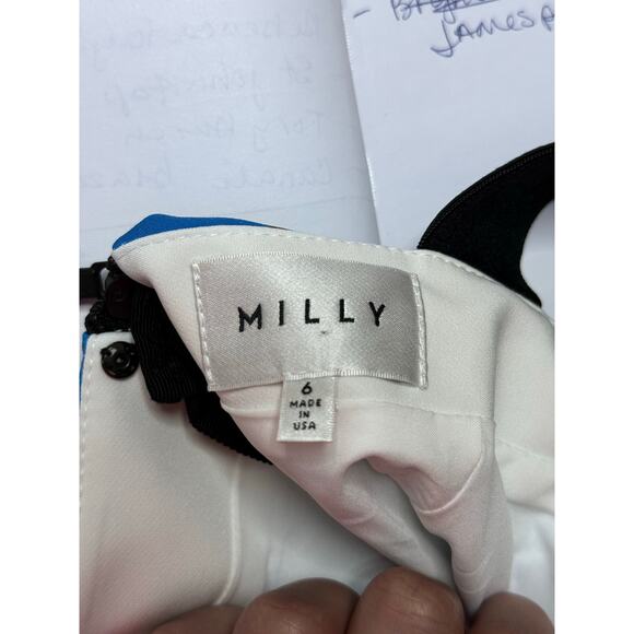 MILLY blue white orange abstract Lou Lou sleeveless knee length sheath dress - Picture 8 of 11